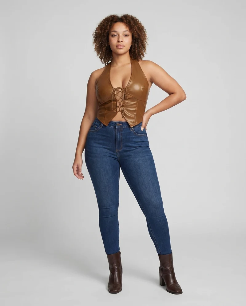 Damen modisches Halter-Oberteil mit Schnürung und figurbetontem Schnitt