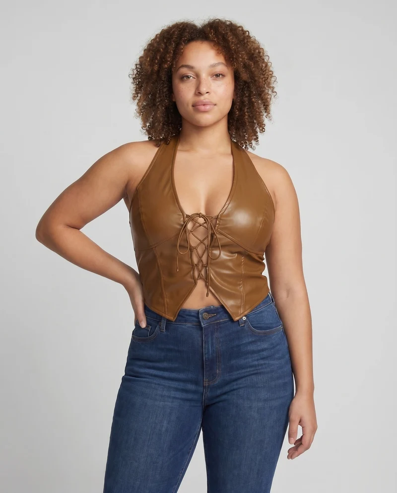 Damen modisches Halter-Oberteil mit Schnürung und figurbetontem Schnitt