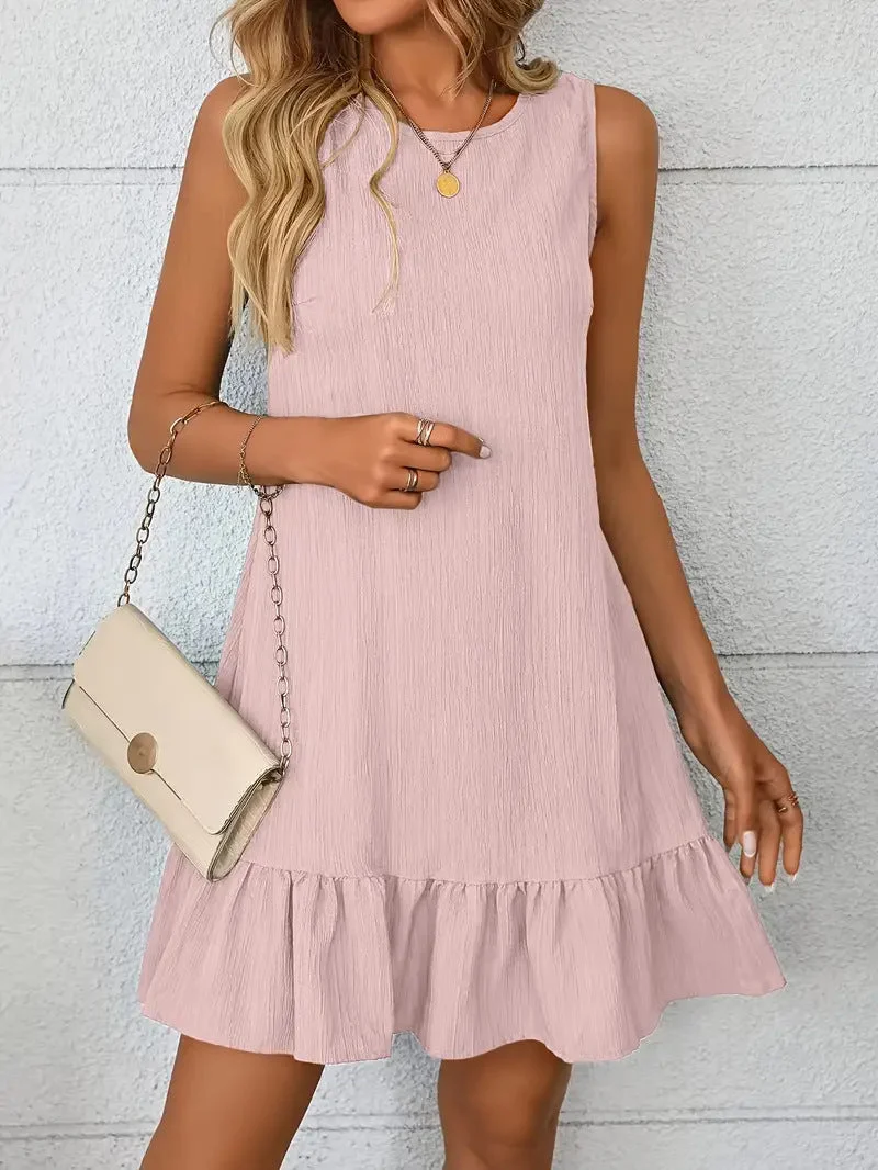 Damen lässiges Sommerkleid mit gerafftem Saum und Ärmellosigkeit Nord Taschen