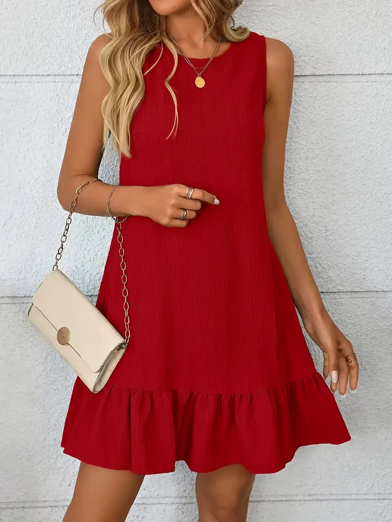 Damen lässiges Sommerkleid mit gerafftem Saum und Ärmellosigkeit Nord Taschen