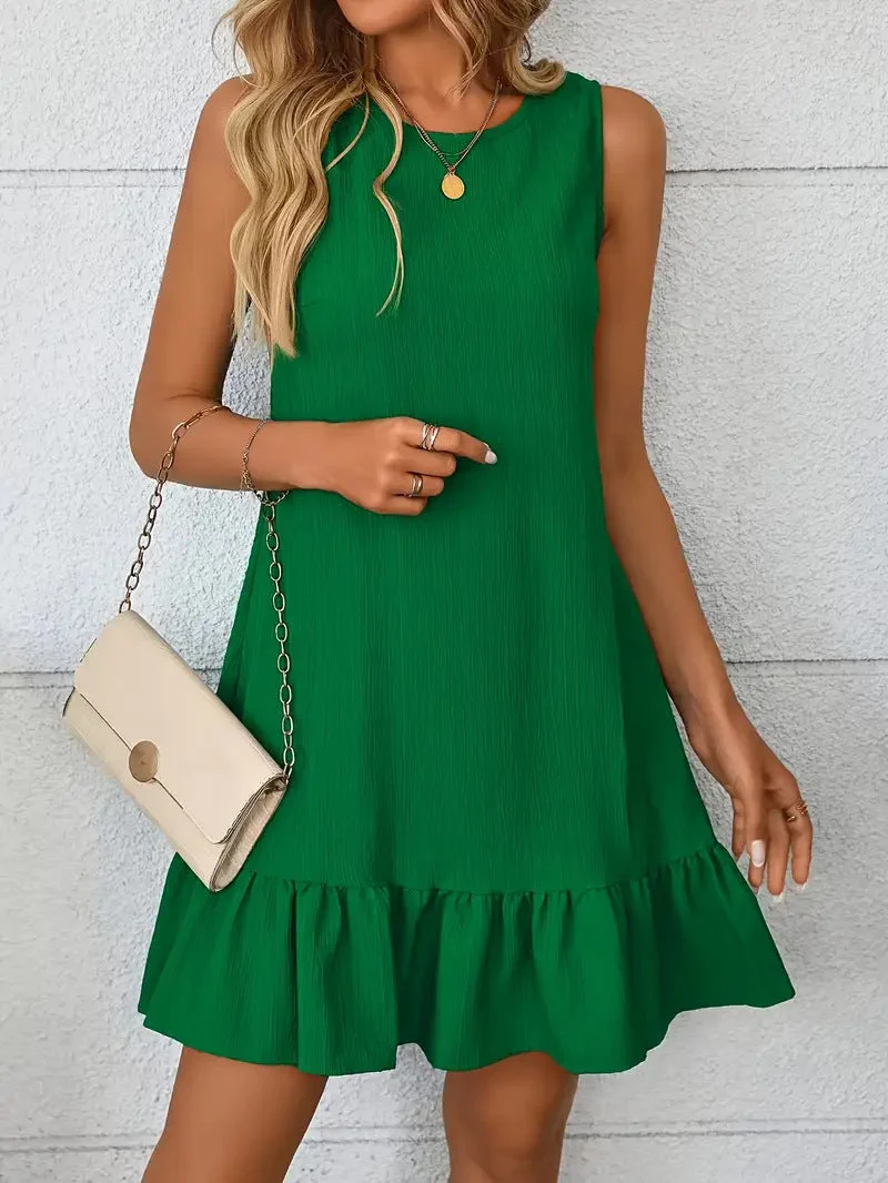 Damen lässiges Sommerkleid mit gerafftem Saum und Ärmellosigkeit Nord Taschen