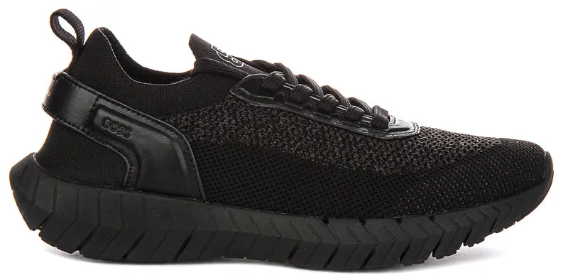 Boss Motion Knit Sneaker In Black For Men