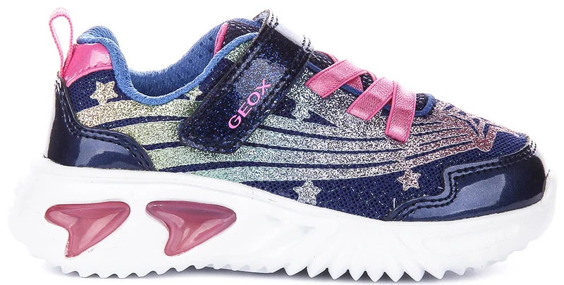 Geox J Assister Light Up Trainers In Blue Pink For Girls
