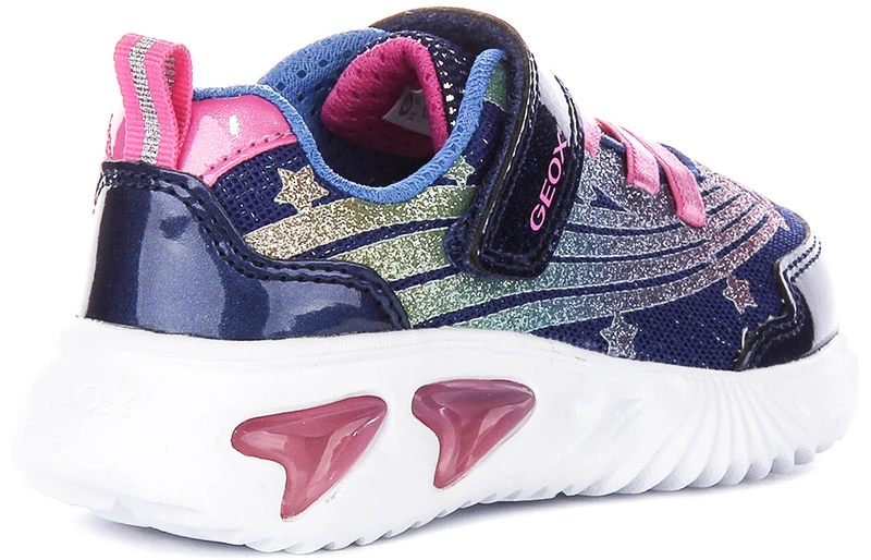 Geox J Assister Light Up Trainers In Blue Pink For Girls