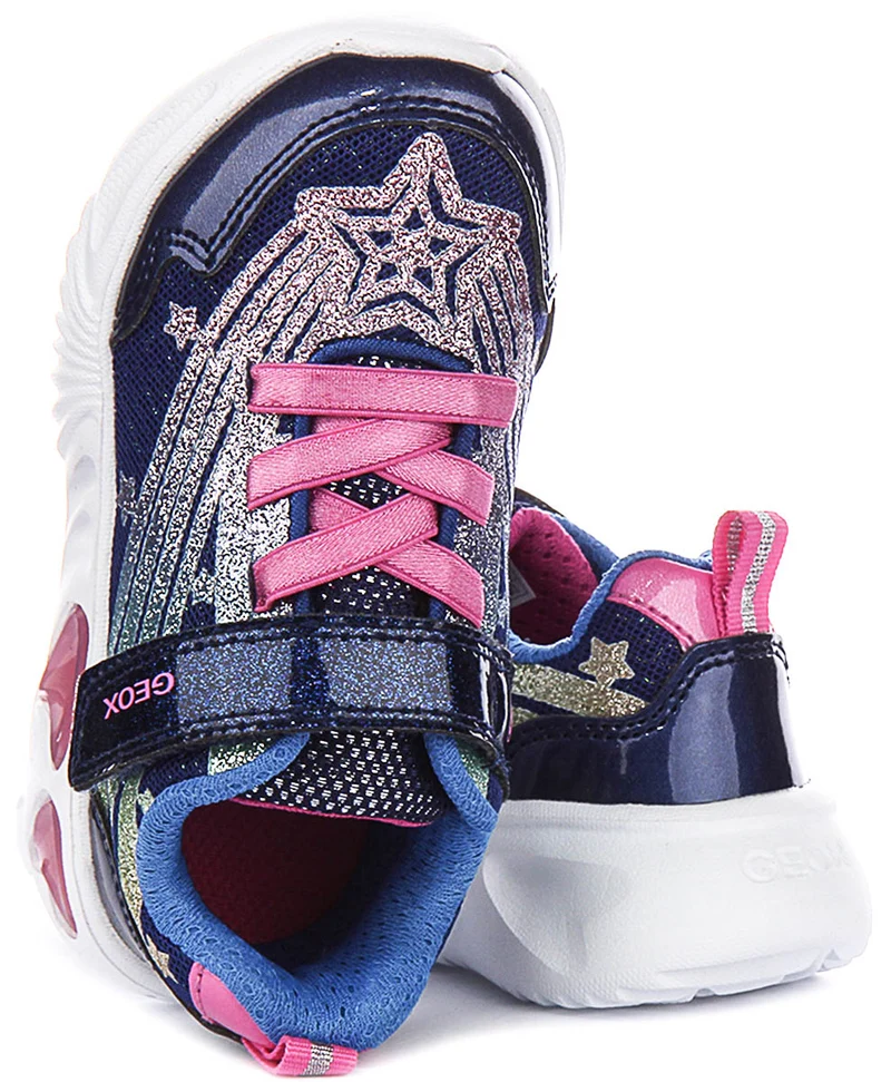 Geox J Assister Light Up Trainers In Blue Pink For Girls