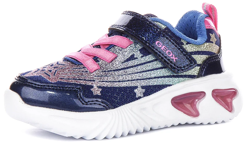 Geox J Assister Light Up Trainers In Blue Pink For Girls