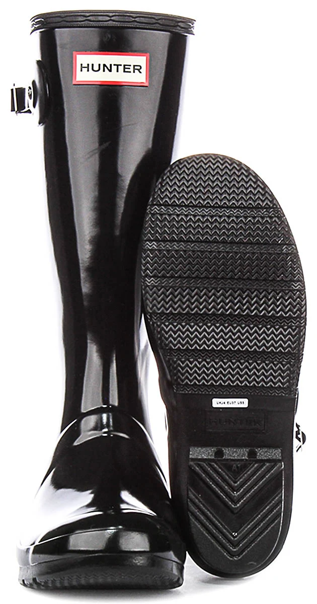 Hunter Original Gloss Boots In Black For Juniors