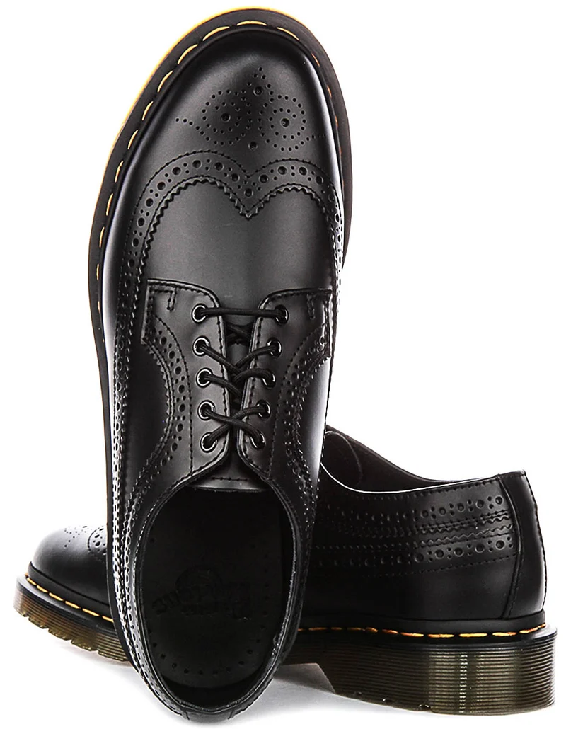 Dr Martens 3989 Brogue Yellow Stich In Black Leather