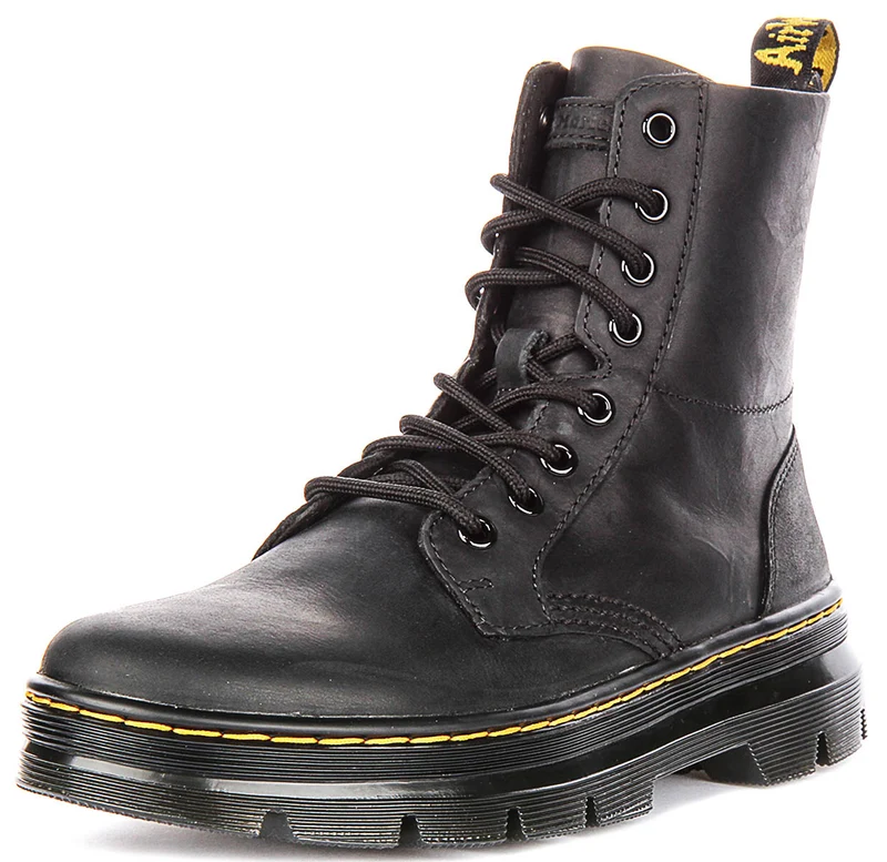 Dr Martens Combs Leather In Black Boots