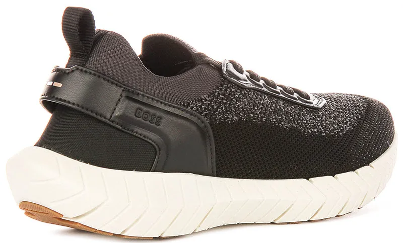 Boss Motion Knit Runner In Charcoal Black For Men