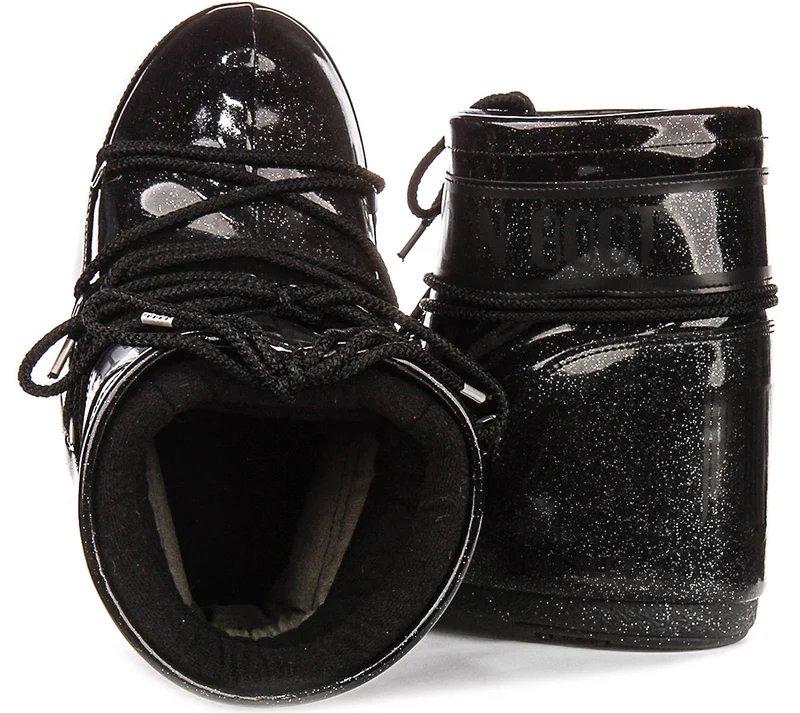 Moon Boot Icon Low Glitter In Black Patent For Women