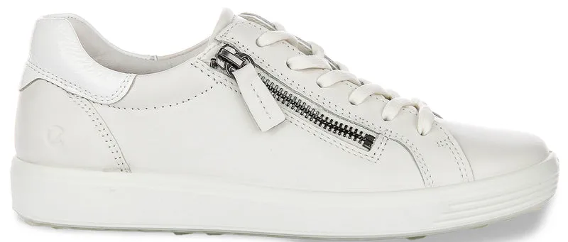 Ecco Soft 7 Side Zip In White For Women