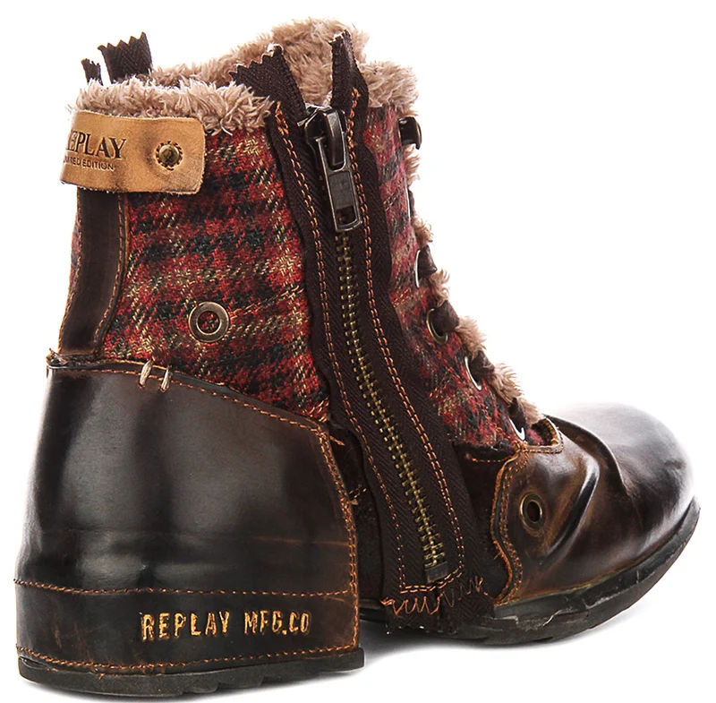 Replay Grip Ltd Check Fur Lined In Brown For Men