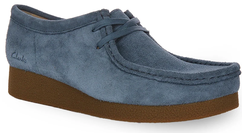 Clarks Wallabee Evo Shoes In Blue Suede For Women