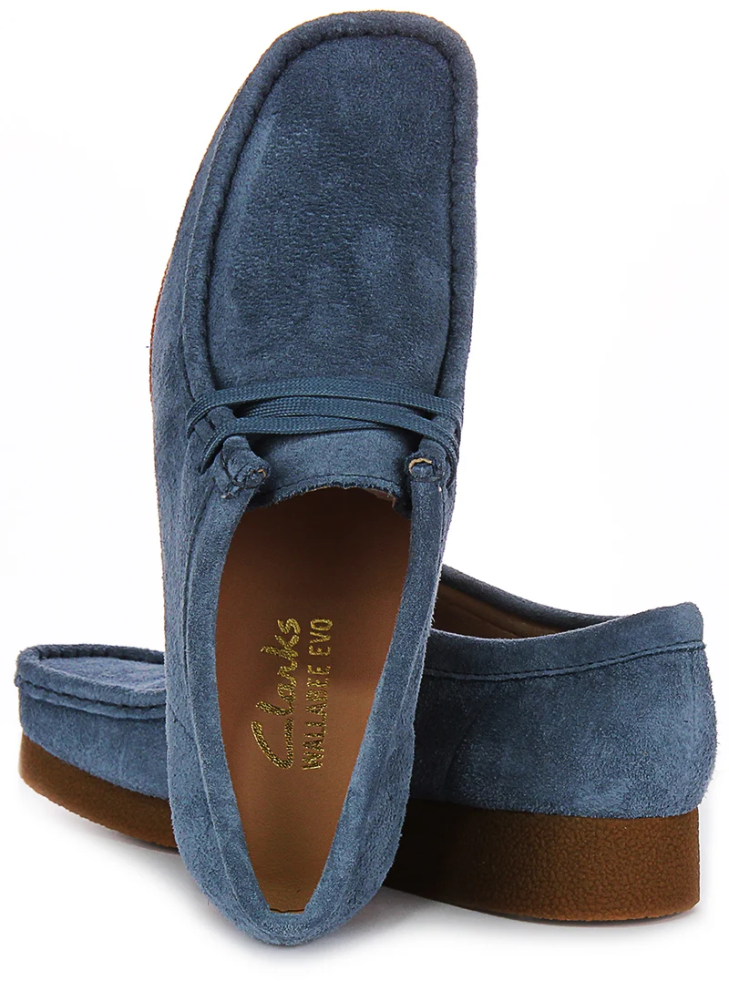 Clarks Wallabee Evo Shoes In Blue Suede For Women