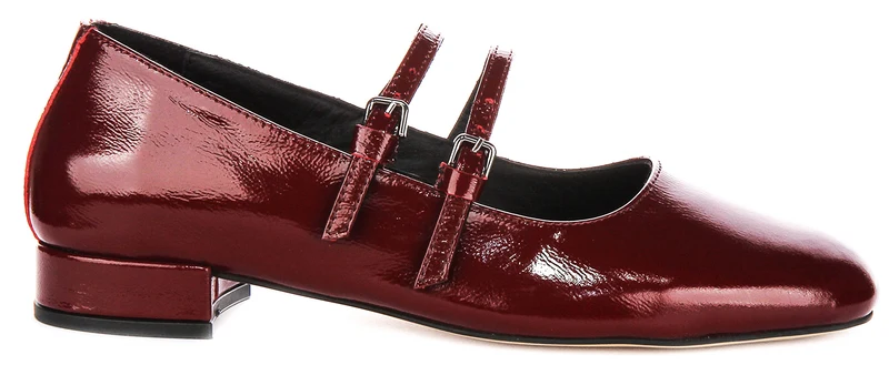 Justinreess England Kalie Two Bar Leather Mary Jane in Burgundy Patent