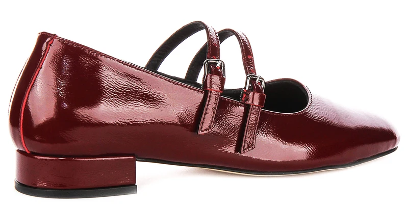 Justinreess England Kalie Two Bar Leather Mary Jane in Burgundy Patent