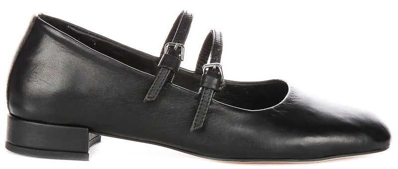 Justinreess England Kalie Two Bar Leather Mary Jane in Black