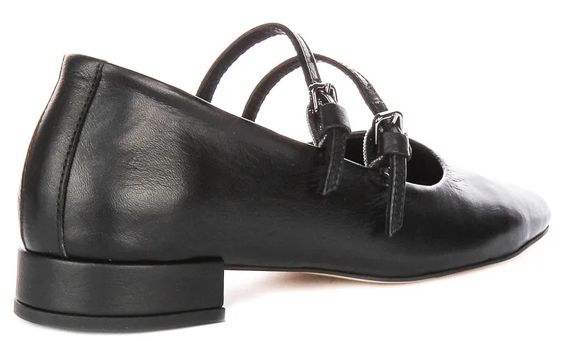 Justinreess England Kalie Two Bar Leather Mary Jane in Black