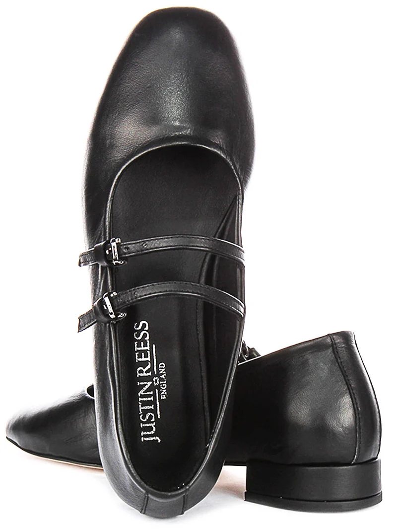 Justinreess England Kalie Two Bar Leather Mary Jane in Black