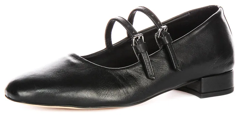 Justinreess England Kalie Two Bar Leather Mary Jane in Black