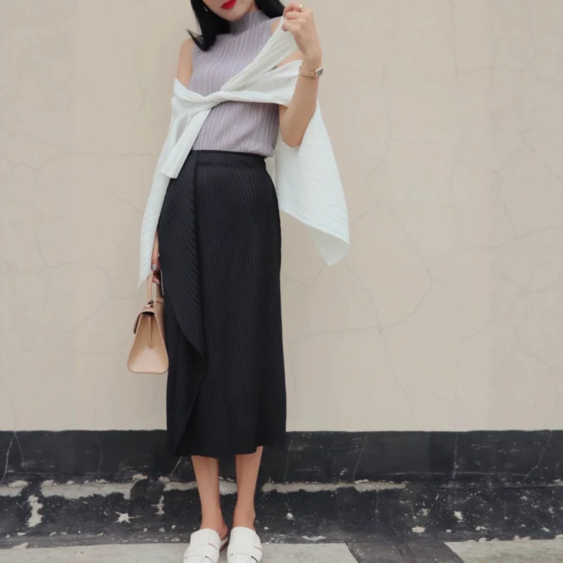 Damen Plissierter Midi-Rock mit asymmetrischem Saum Nord Taschen