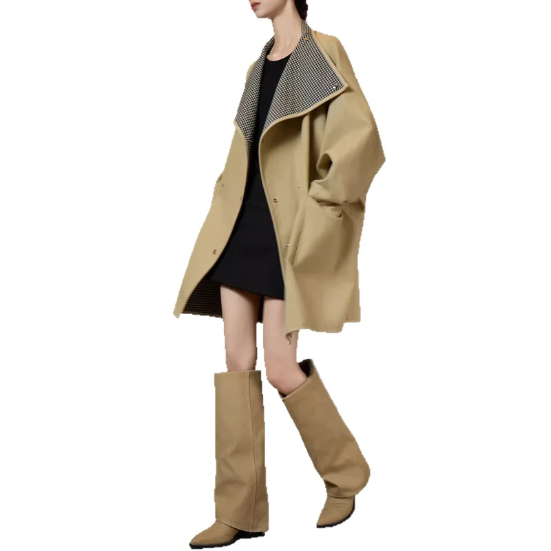 Damen Oversized Übergangsjacke mit kontrastierendem Kragen Nord Taschen