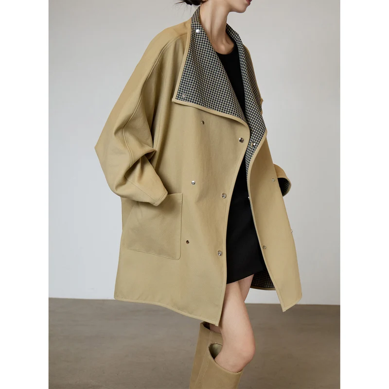Damen Oversized Übergangsjacke mit kontrastierendem Kragen Nord Taschen