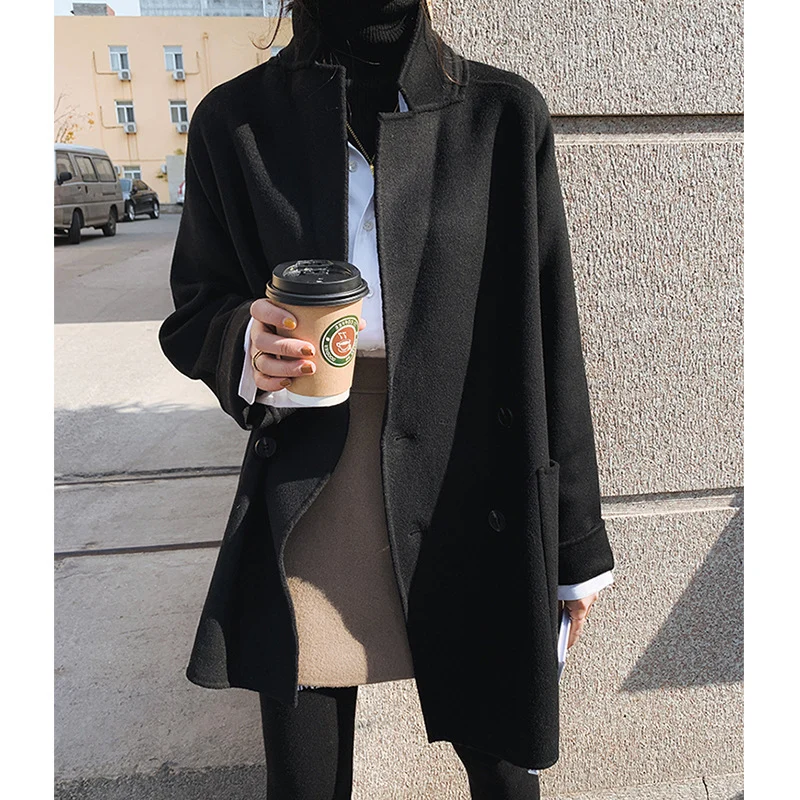 Damen Oversized Mantel mit Taillengürtel Nord Taschen
