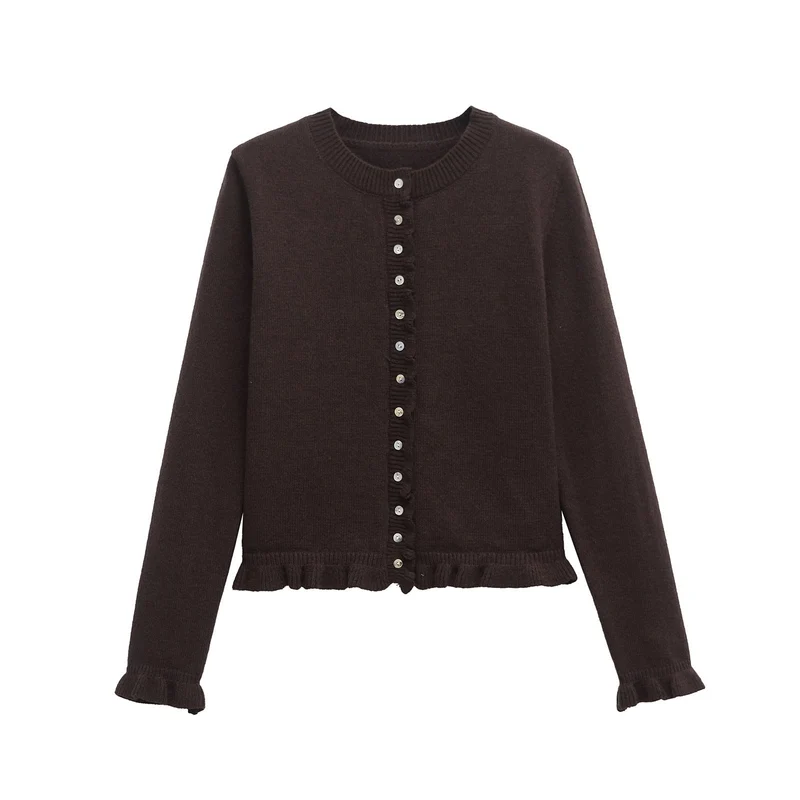 Rüschen Frauen Cardigan mit Knöpfen, Schickes Schichted Oberteil