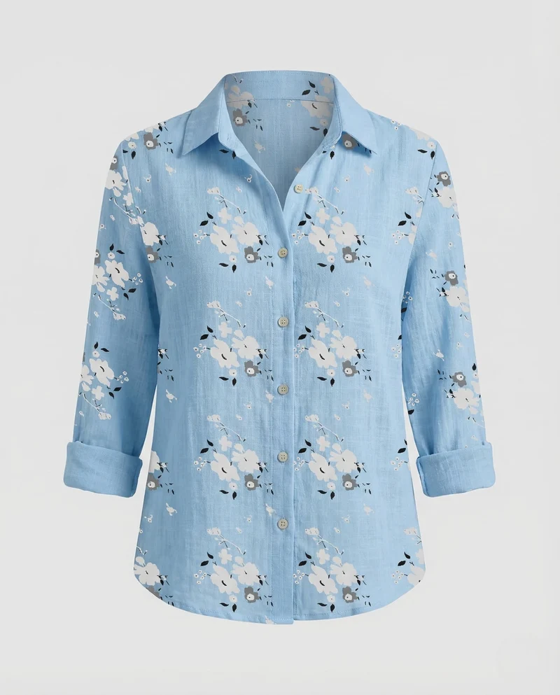 Damen Leinenbluse Blumenprint