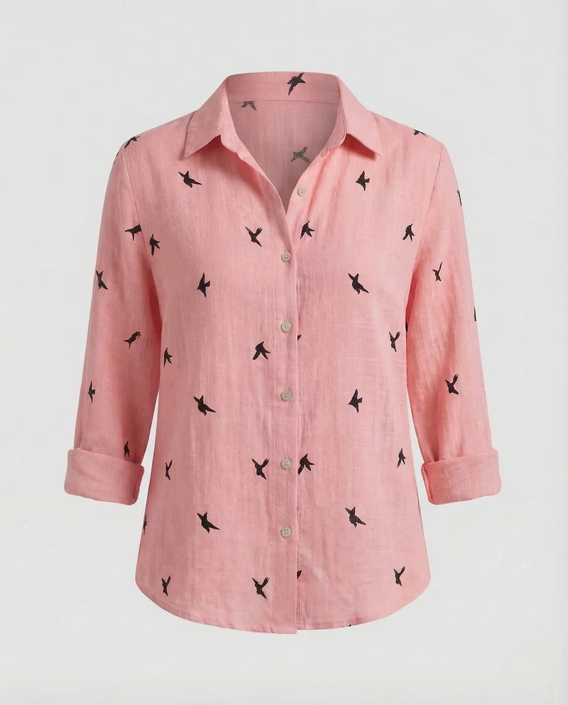 Damen Leinenbluse Blumenprint