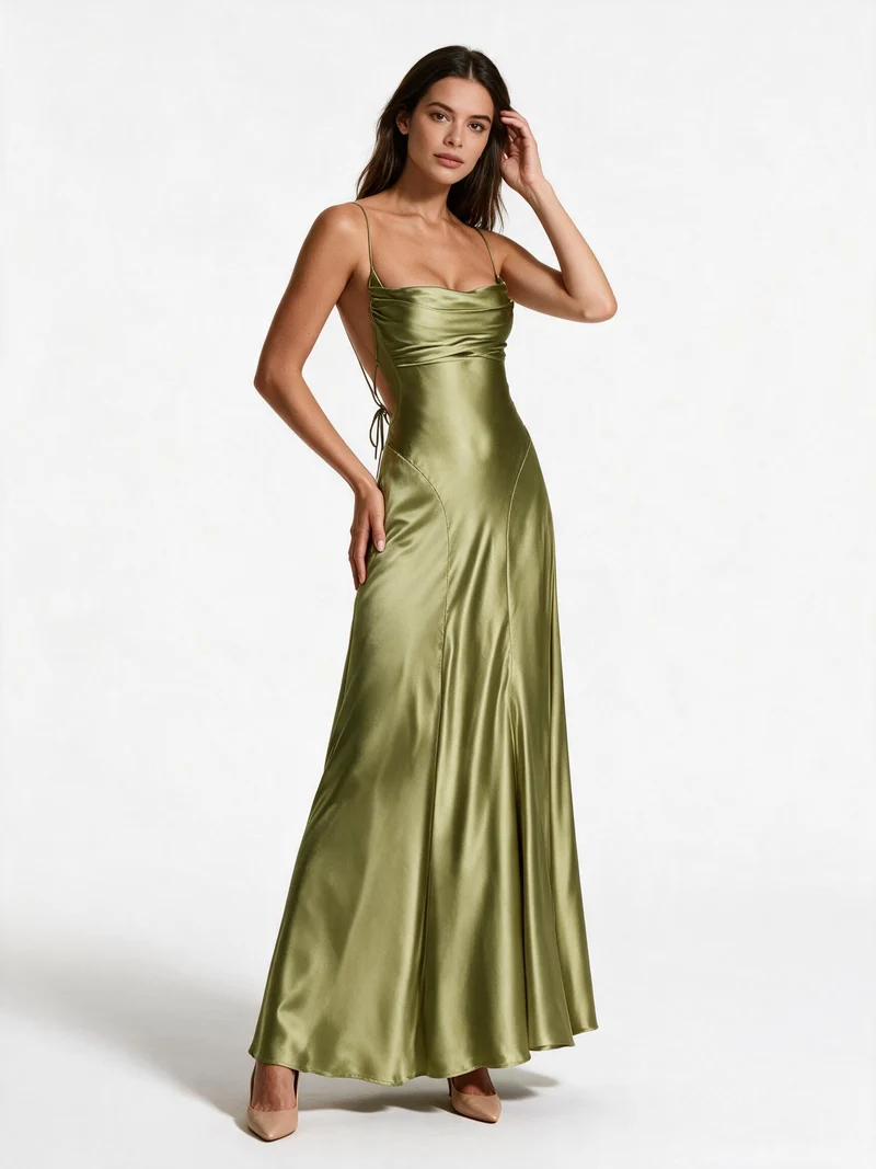 Damen Elegantes satin Abendkleid mit tailliertem Schnitt und schmalen Trägern - Vittorelli