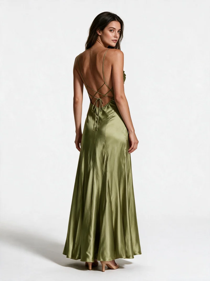 Damen Elegantes satin Abendkleid mit tailliertem Schnitt und schmalen Trägern - Vittorelli