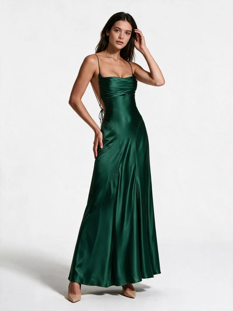 Damen Elegantes satin Abendkleid mit tailliertem Schnitt und schmalen Trägern - Vittorelli