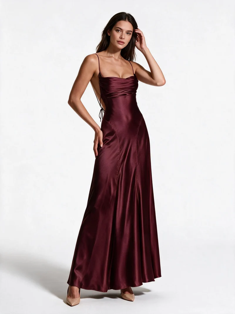 Damen Elegantes satin Abendkleid mit tailliertem Schnitt und schmalen Trägern - Vittorelli