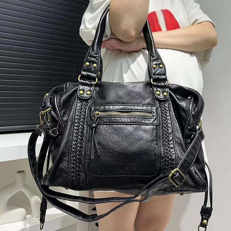 Damen Handtasche mit strukturiertem Kunstleder und abnehmbaren Schulterriemen Nord Taschen