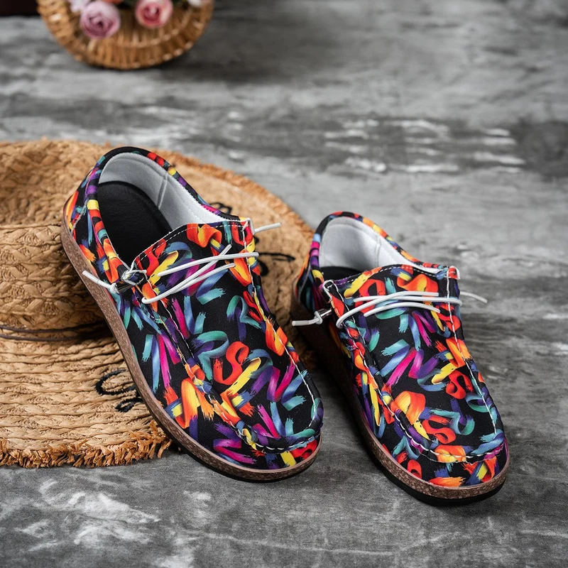Damen modische Mokassins mit buntem Muster und rutschfester Sohle Nord Taschen