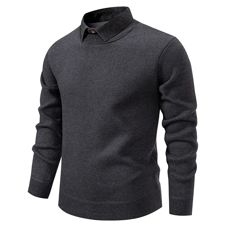 Herren Feinstrickpullover mit integriertem Hemdkragen‑Detail Nord Taschen
