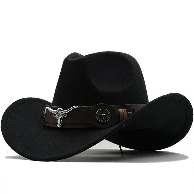 Nord Taschen - Western-Stil Filzhut mit Stier-Schnallenband