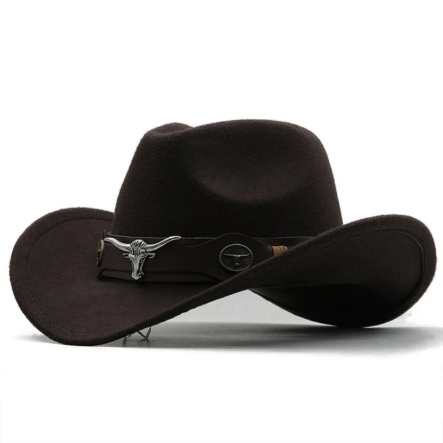 Nord Taschen - Western-Stil Filzhut mit Stier-Schnallenband