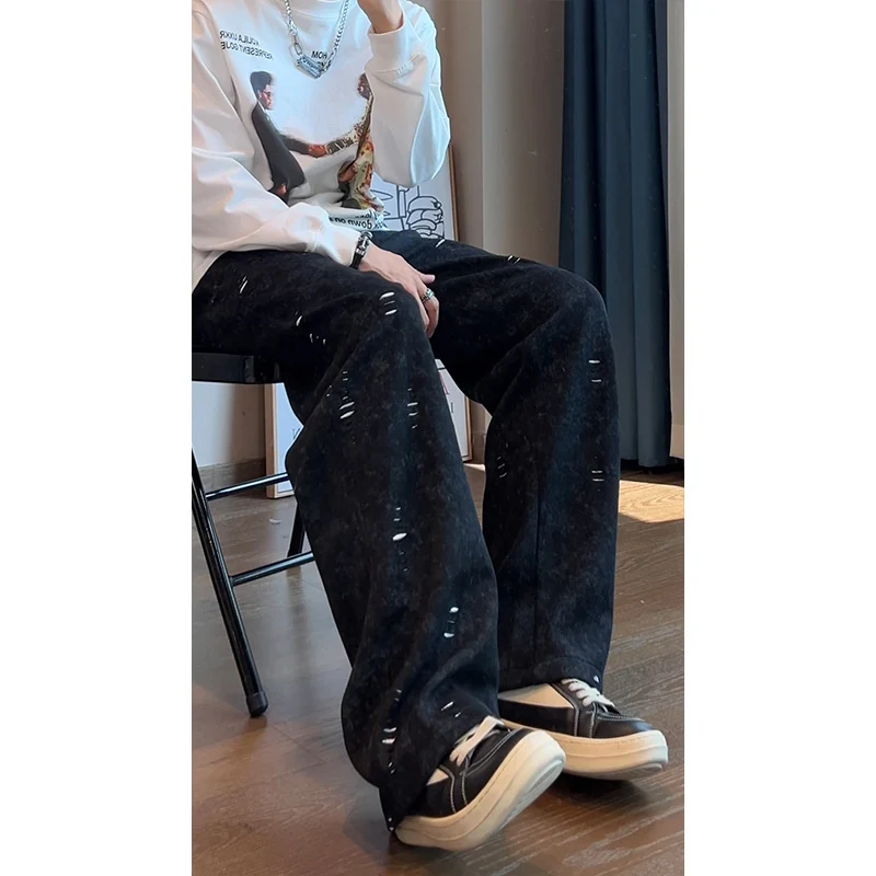 Herren Oversized Cordhose mit Distressed‑Details, weitem Bein und Tunnelzug Nord Taschen