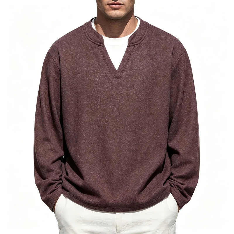 Herren Oversize Sweatshirt mit V-Ausschnitt und melierter Struktur Nord Taschen