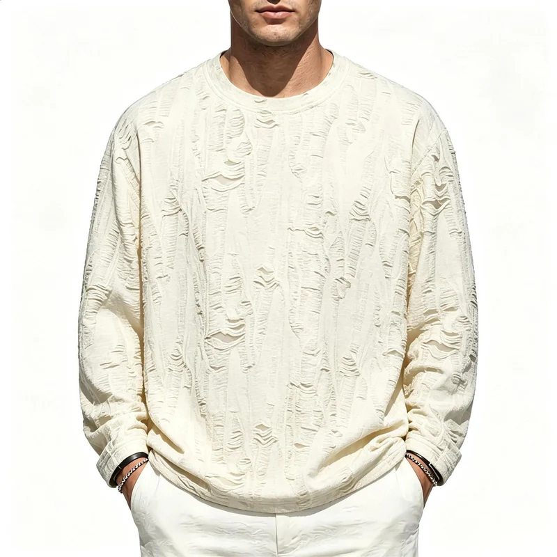 Herren Oversize-Sweatshirt mit ausgefranstem Look und strukturierter Rippoptik Nord Taschen