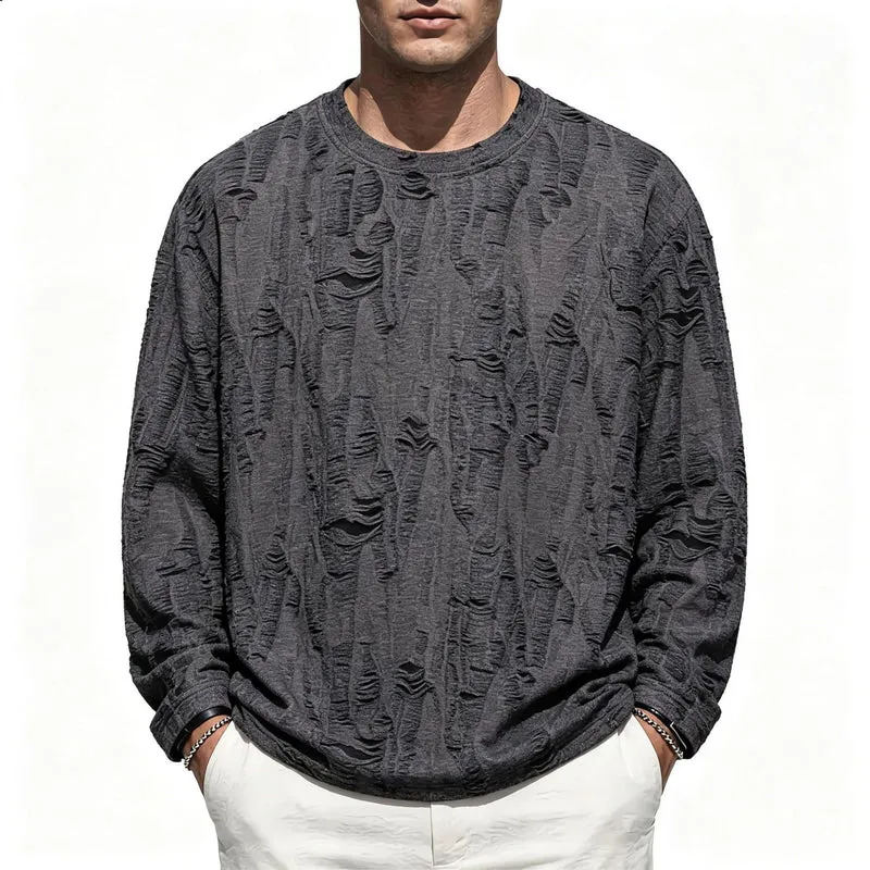 Herren Oversize-Sweatshirt mit ausgefranstem Look und strukturierter Rippoptik Nord Taschen