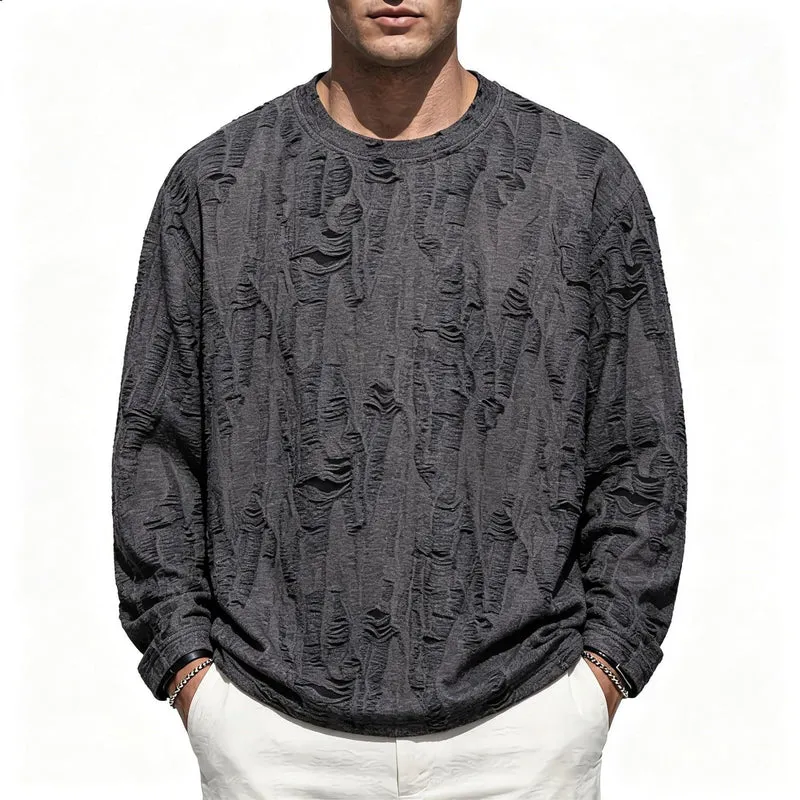 Herren Oversize-Sweatshirt mit ausgefranstem Look und strukturierter Rippoptik Nord Taschen