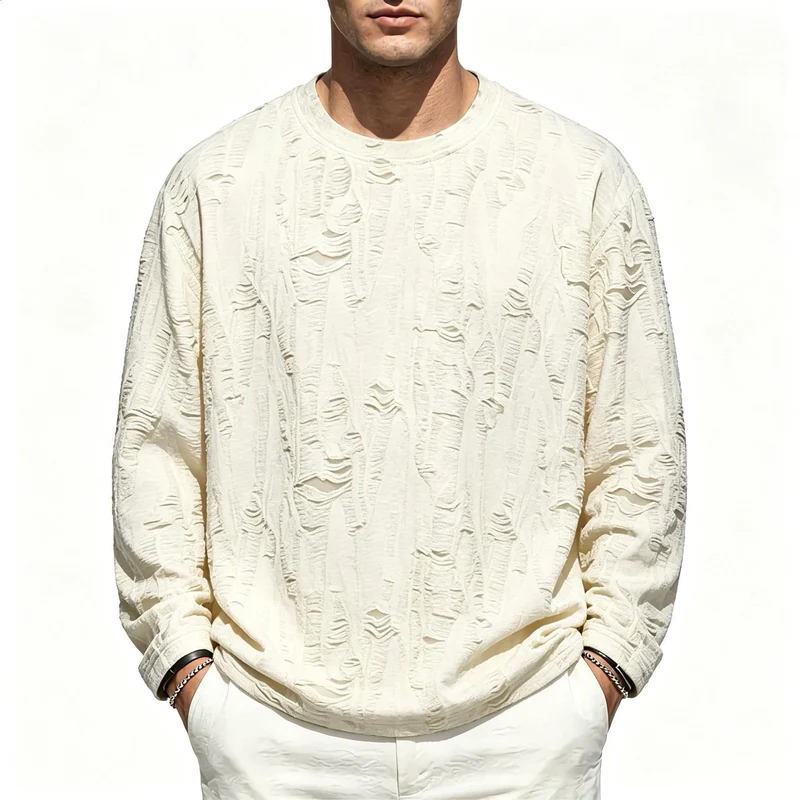 Herren Oversize-Sweatshirt mit ausgefranstem Look und strukturierter Rippoptik Nord Taschen