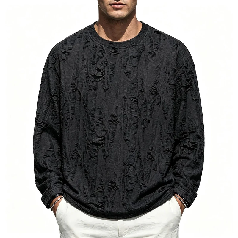 Herren Oversize-Sweatshirt mit ausgefranstem Look und strukturierter Rippoptik Nord Taschen