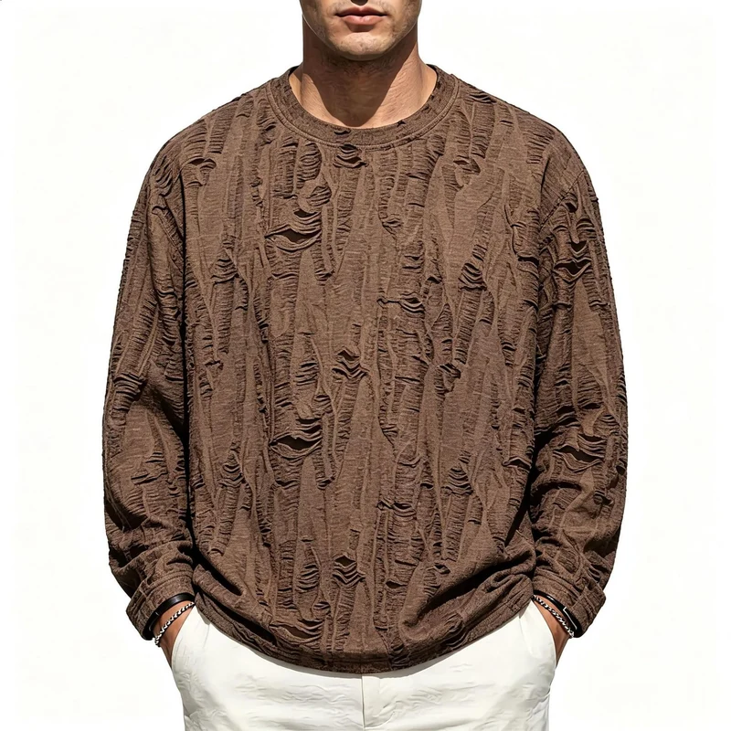 Herren Oversize-Sweatshirt mit ausgefranstem Look und strukturierter Rippoptik Nord Taschen