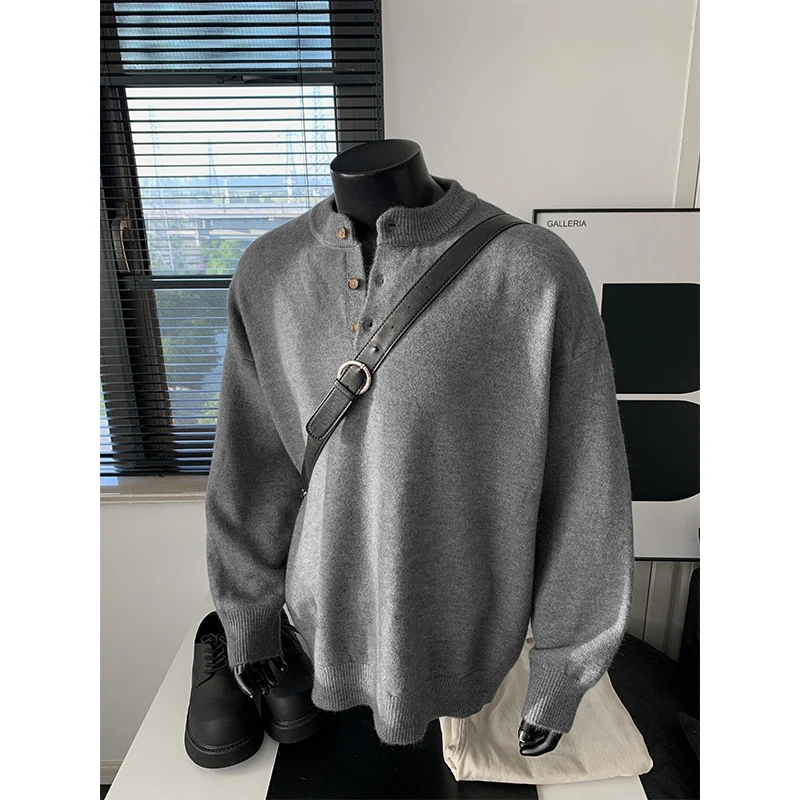 Herren Oversize-Strickpullover mit Henley-Kragen und Halbknopfleiste Nord Taschen